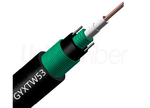 GYXTW53 Underground Fiber Optic Cable 12 core Double Armored and Double Sheathed Central Loose Tube PE